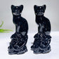 4.0" Natural Black Obsidian Skull Cat Carving for Halloween Wholesale