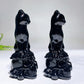 4.0" Natural Black Obsidian Skull Cat Carving for Halloween Wholesale