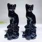 4.0" Natural Black Obsidian Skull Cat Carving for Halloween Wholesale