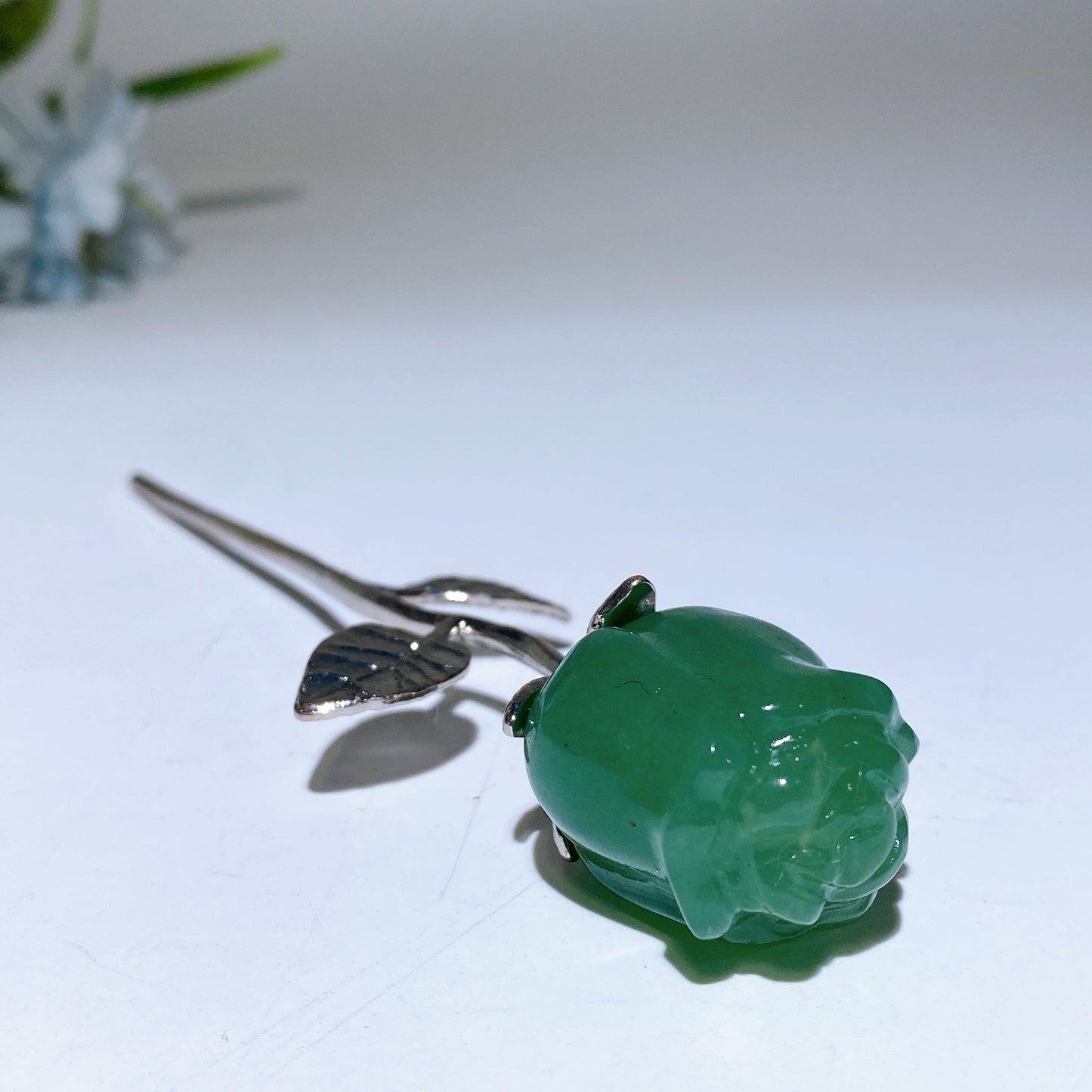 Crystal Rose Flower Carving with Silver Metal Steam Crystal Healing Bulk Wholesale
