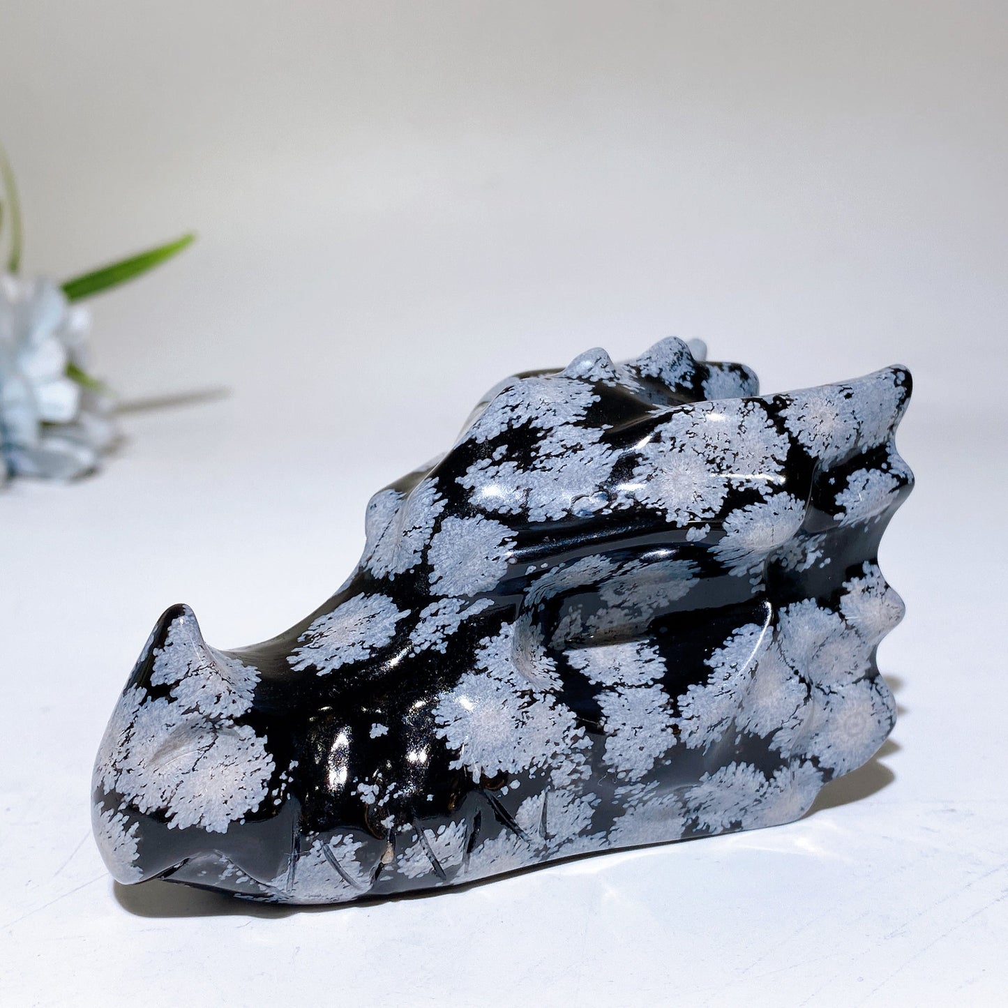 3.7" Snowflake Obsidian Dragon Head Carving Crystal Healing Bulk Wholesale