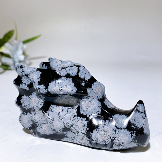 3.7" Snowflake Obsidian Dragon Head Carving Crystal Healing Bulk Wholesale