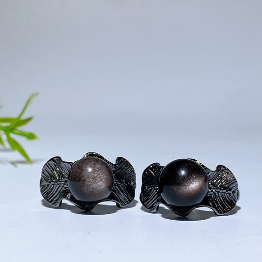 Cooper Silver Plated Silver Obsidian Ring Crystal Healing Bulk Wholesale