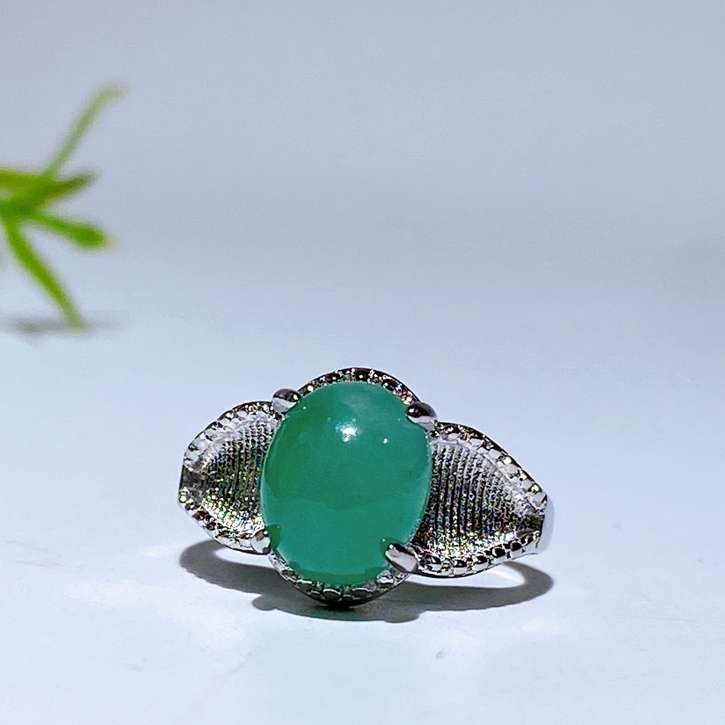 Cooper Silver Plated African Green Jade Ring Crystal Healing Bulk Wholesale