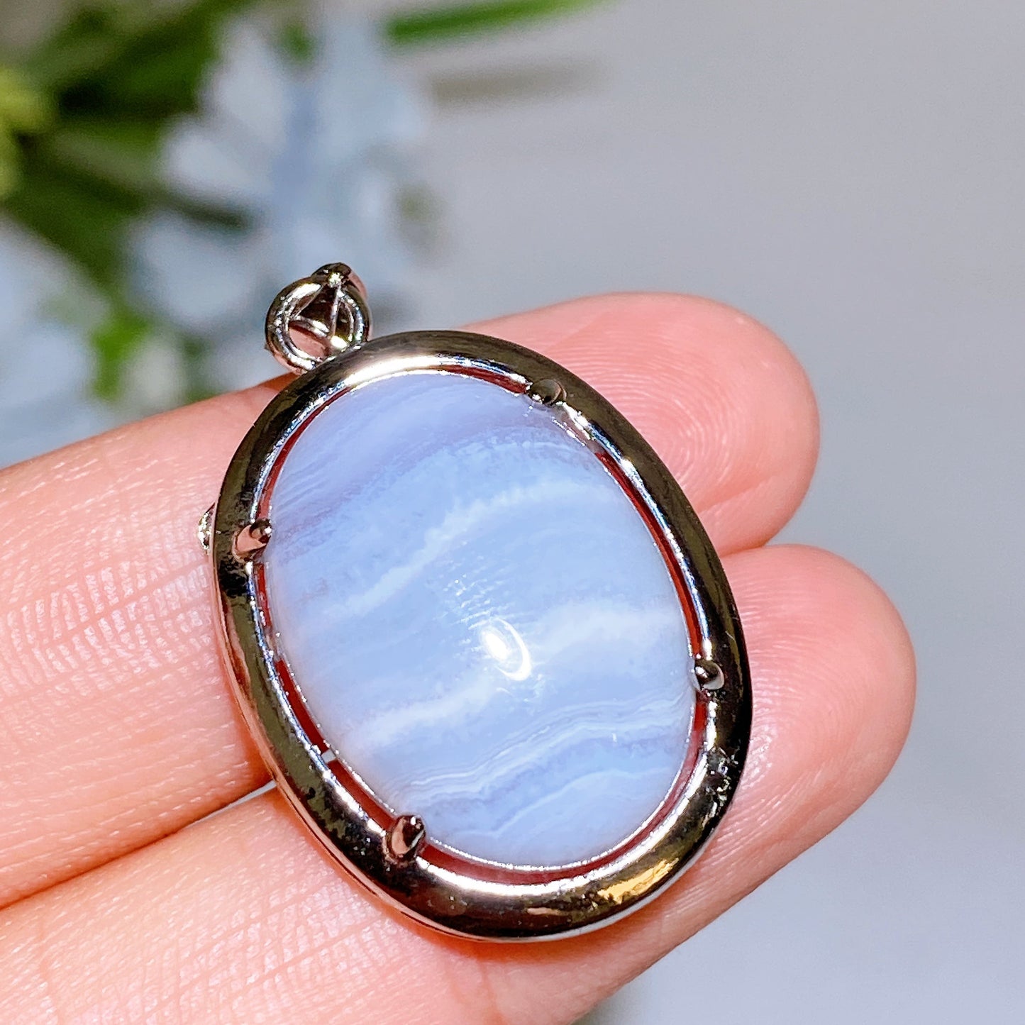Cooper Silver Plated Blue Lace Agate Oval Pendant Crystal Healing Bulk Wholesale