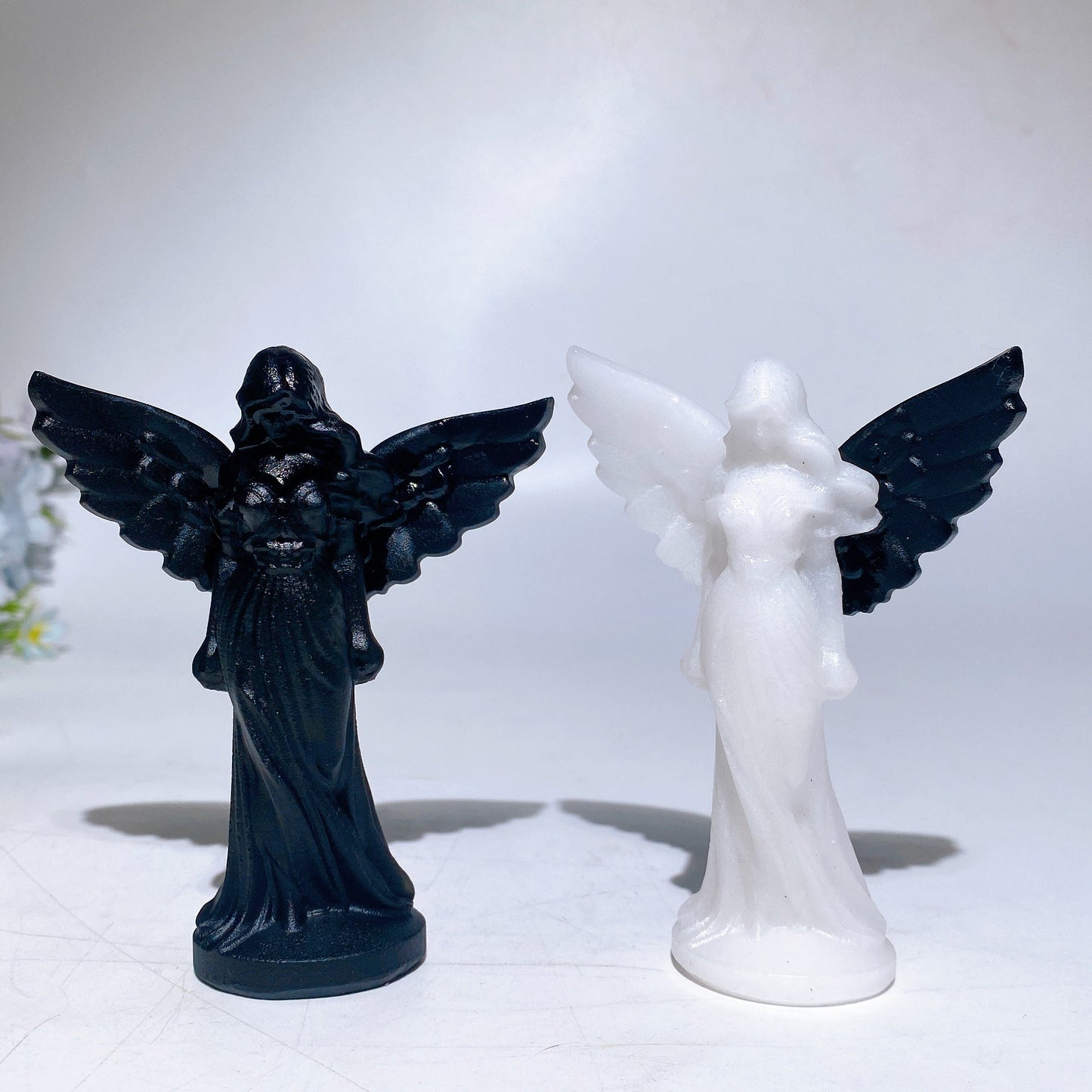 3.8" Obsidian White Jade Angel Carving Crystal Healing Bulk Wholesale