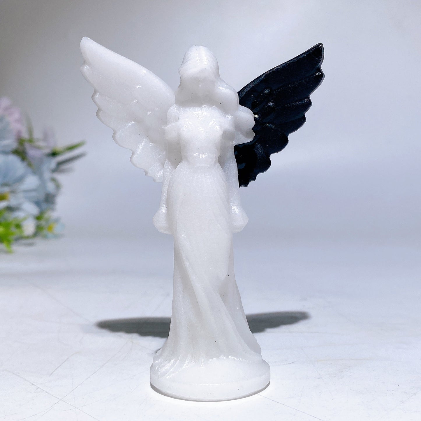 3.8" Obsidian White Jade Angel Carving Crystal Healing Bulk Wholesale