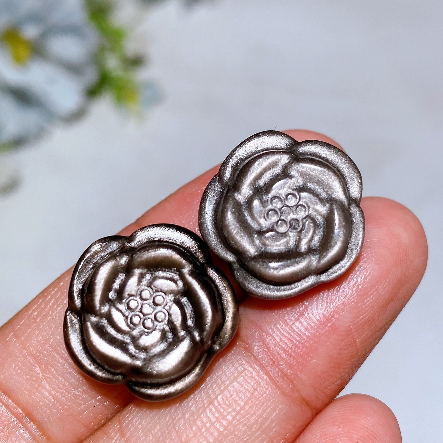 Drilled Silver Obsidian Carvings for Bracelet Necklace DIY Crystal Healing Bulk Wholesale