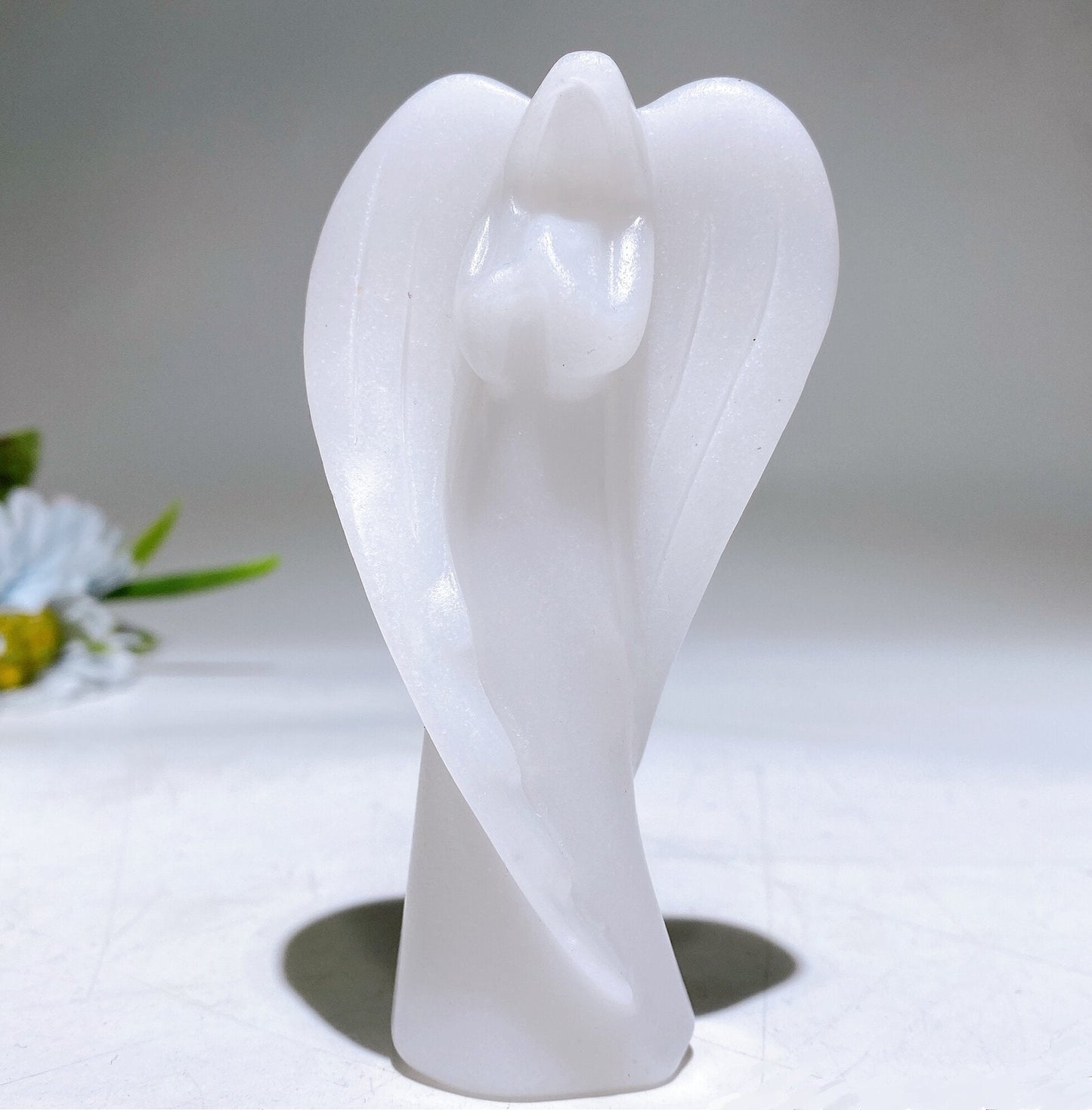 3.7" Golden Healer White Jade Angel Carving Crystal Healing Bulk Wholesale