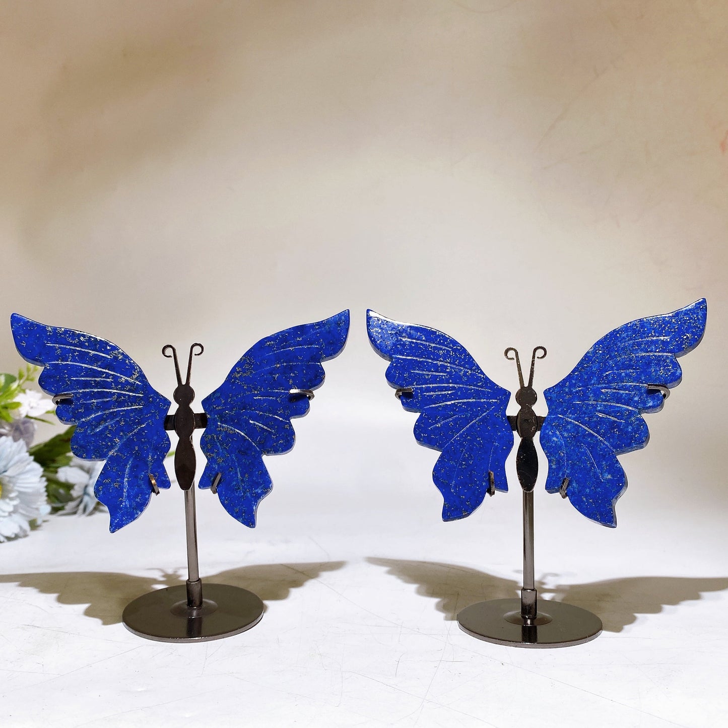 Lapis Ocean Jasper Butterfly Wings with Stand