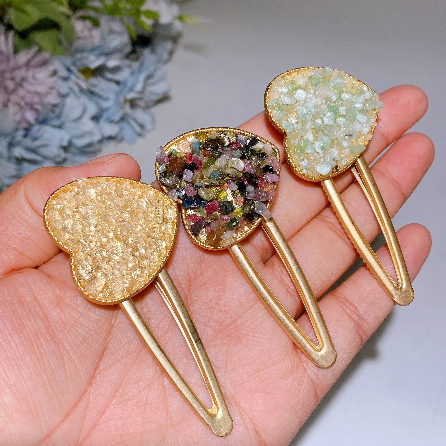 Crystal Chips Round Moon Star Heart Shape Hairpin Crystal Healing Bulk Wholesale