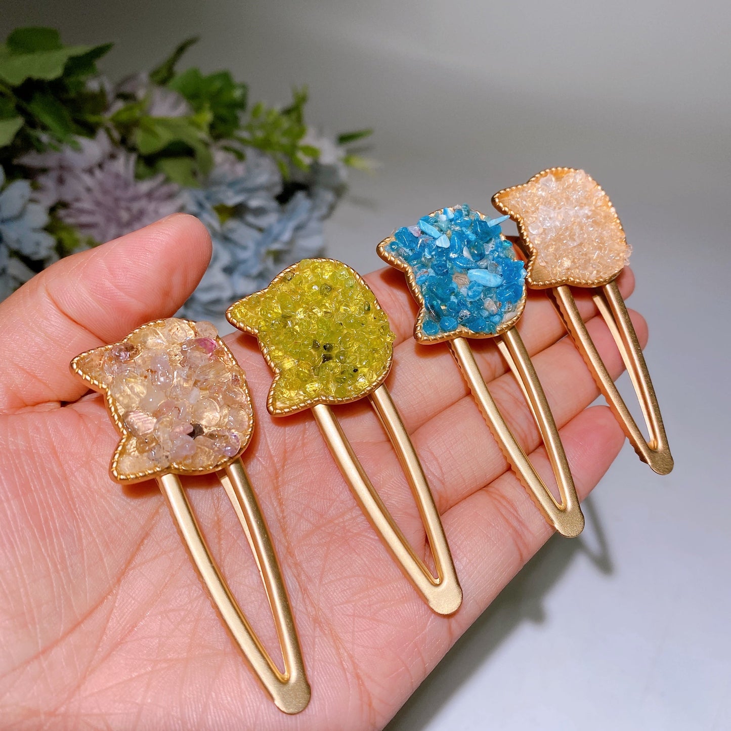 Crystal Chips Round Moon Star Heart Shape Hairpin Crystal Healing Bulk Wholesale