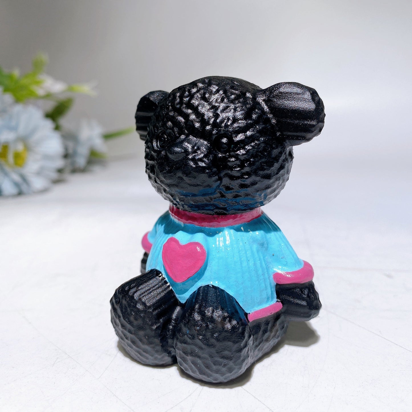 2.7" Black Obsidian Bear Carving with Painting Crystal Healing Bulk Wholesale