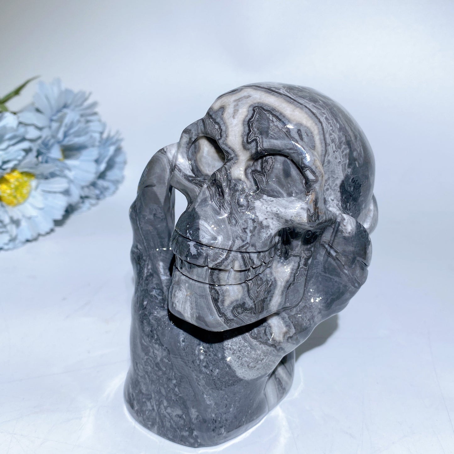 5.2" Jade Picasso Stone Ghost Hand Skull Carvings Crystal Healing Bulk Wholesale