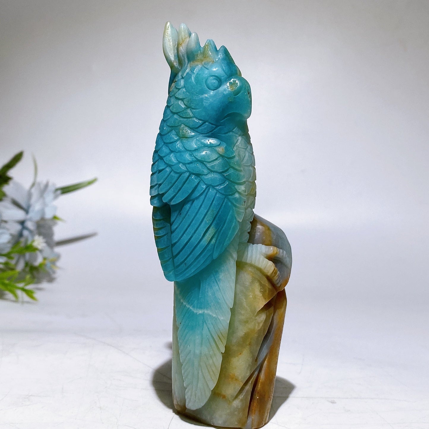 14cm Unique Sky Blue Parrot  Bird Carving Crystal Healing Bulk Wholesale