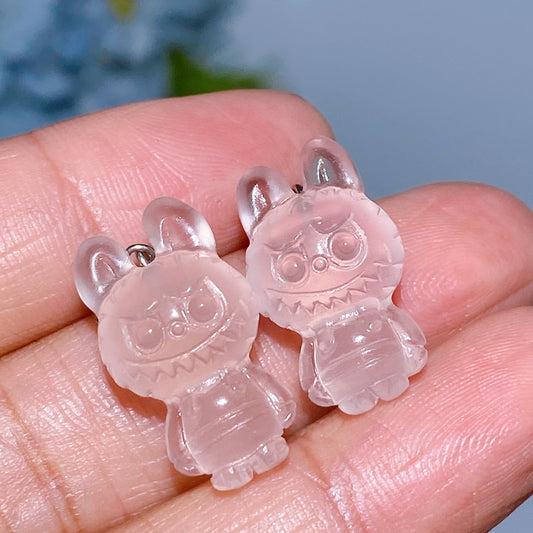 925 Silver Rose Quartz Labubu Pendant Crystal Healing Bulk Wholesale