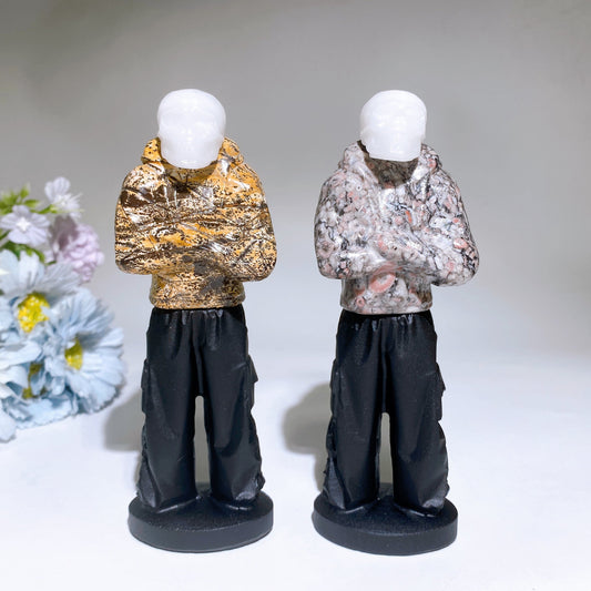 6.0" Crystal Skull-man with Hoodie & Black Obsidian Pants Carving Crystal Healing Bulk Wholesale