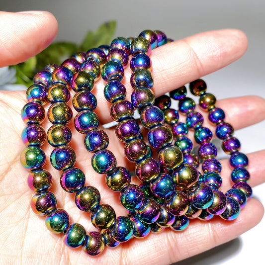 6mm Black Tourmaline 8mm Aura Hematite Crystal Bracelet Crystal Healing Bulk Wholesale