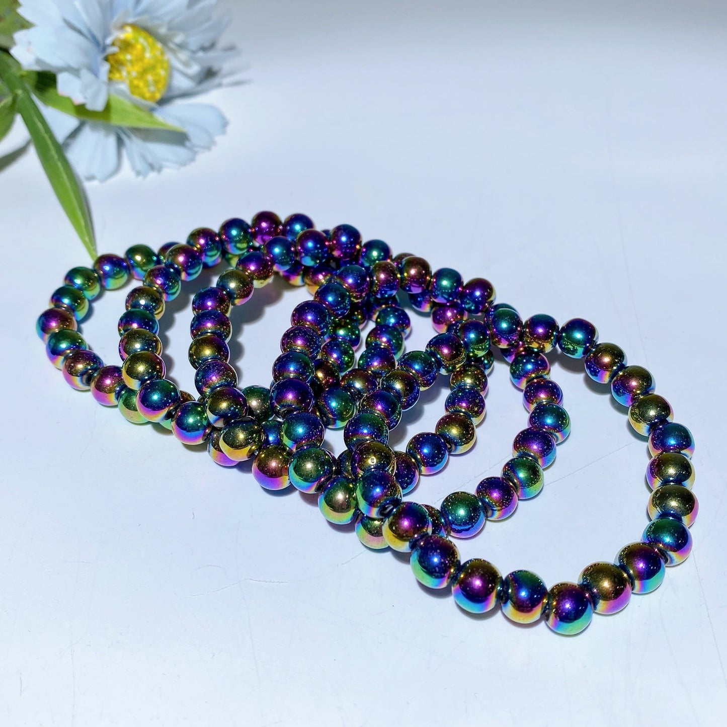 6mm Black Tourmaline 8mm Aura Hematite Crystal Bracelet Crystal Healing Bulk Wholesale