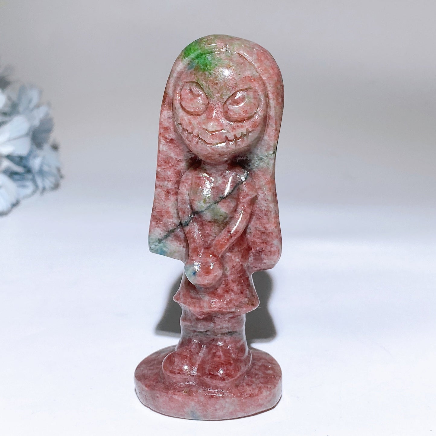4.0" Red Marble Ruby In Kyanite Jack Skellington Sally Carving Crystal Healing Bulk Wholesale