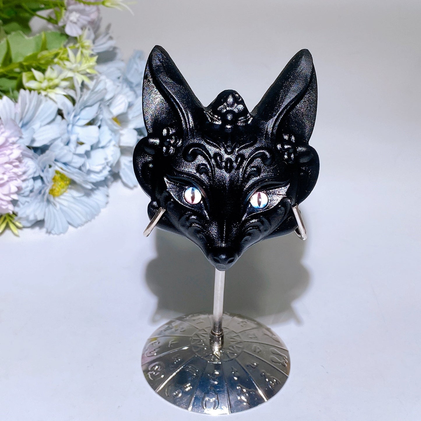 Black Obsidian Fox Head Carving with Stand Crystal Healing Bulk Wholesale