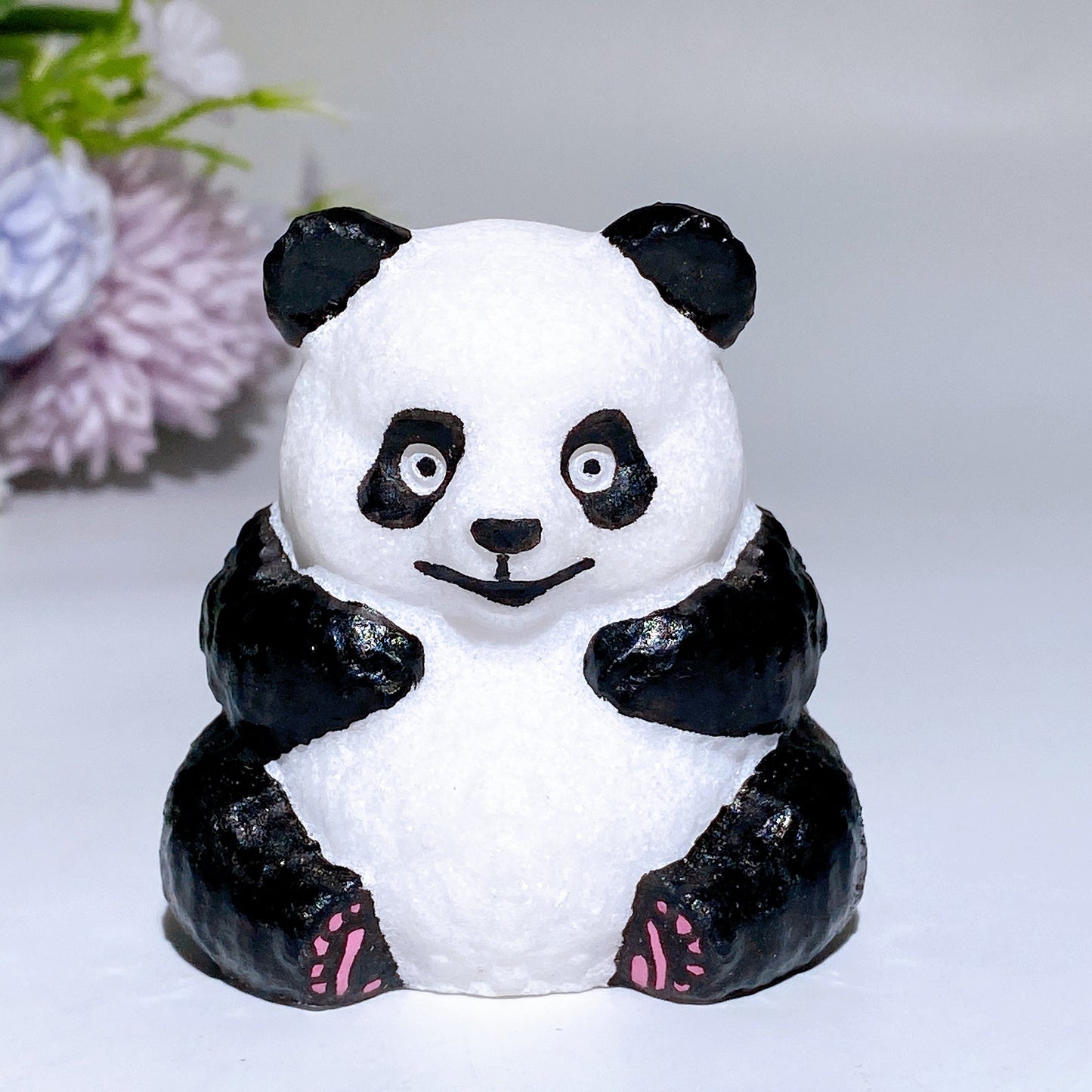 2.8"-4.0" White Jade Panda Carving with Painting Crystal Healing Bulk Wholesale