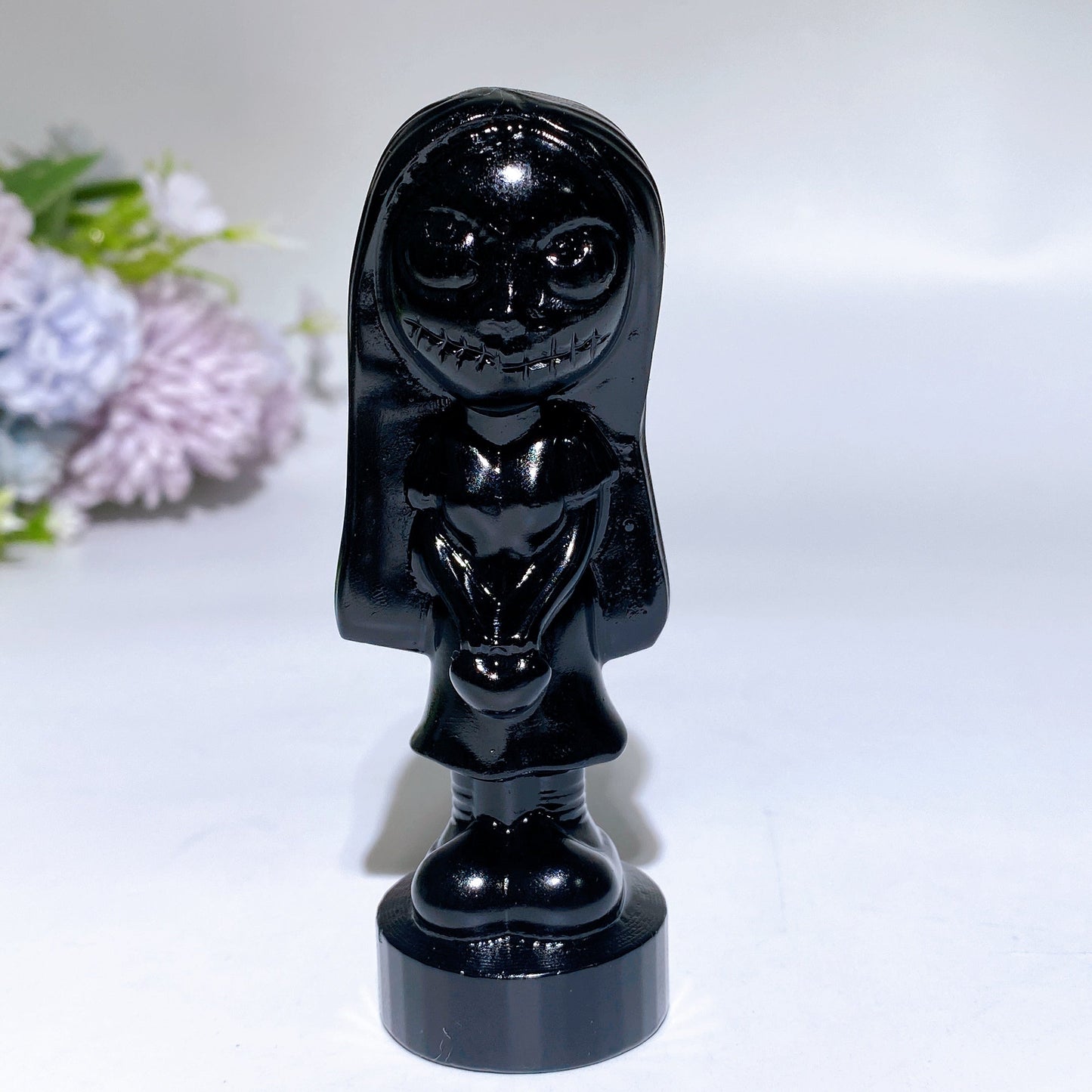 4.0" Black Obsidian Jack Skellington & Sally Carving Crystal Healing Bulk Wholesale