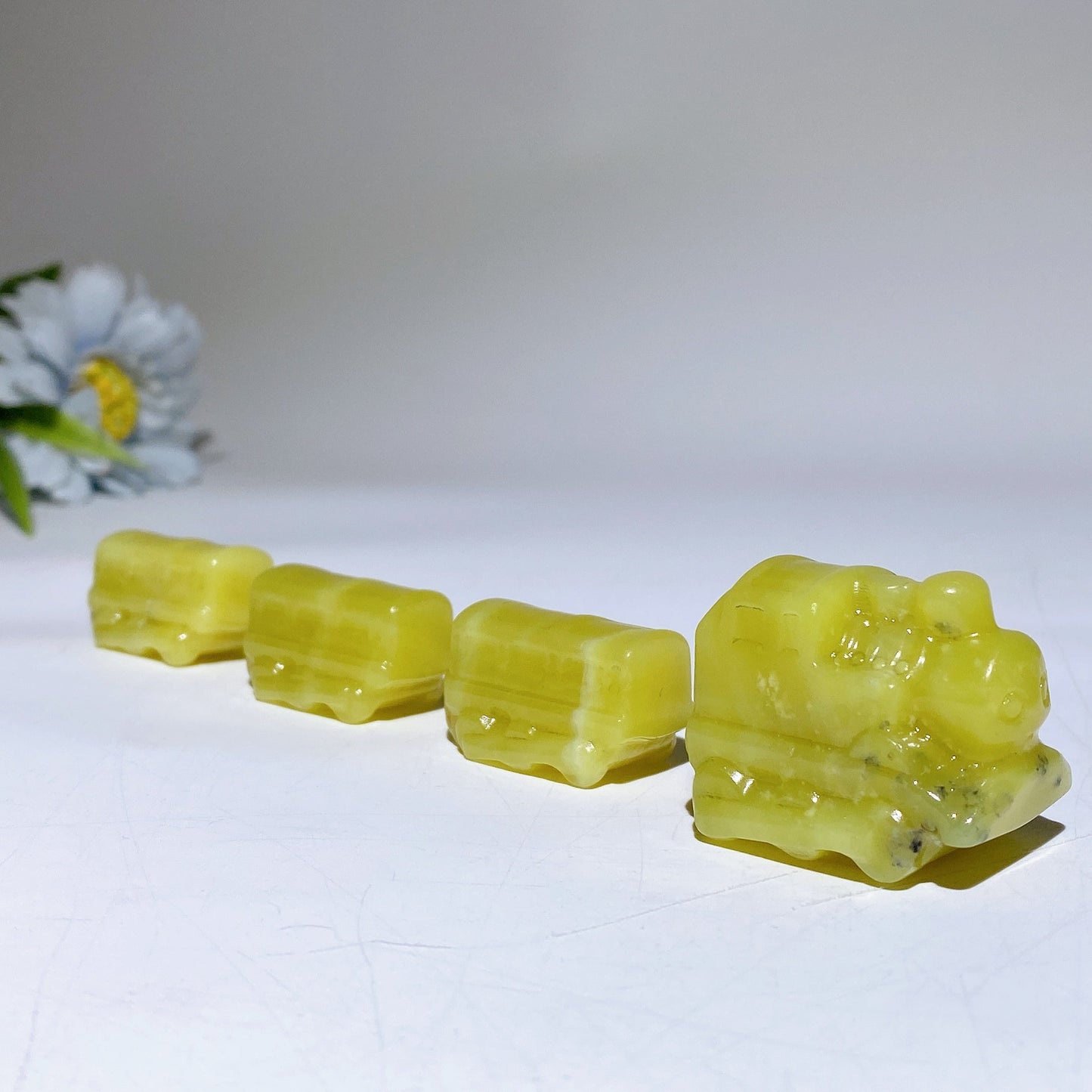 13cm Lemonite Jade Four-Pieces Train Carvings Crystal Healing Bulk Wholesale