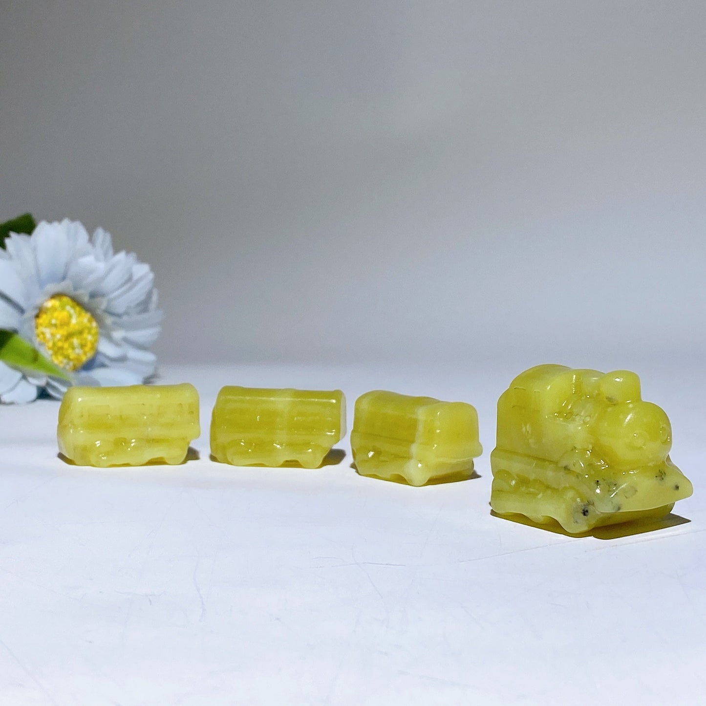 13cm Lemonite Jade Four-Pieces Train Carvings Crystal Healing Bulk Wholesale