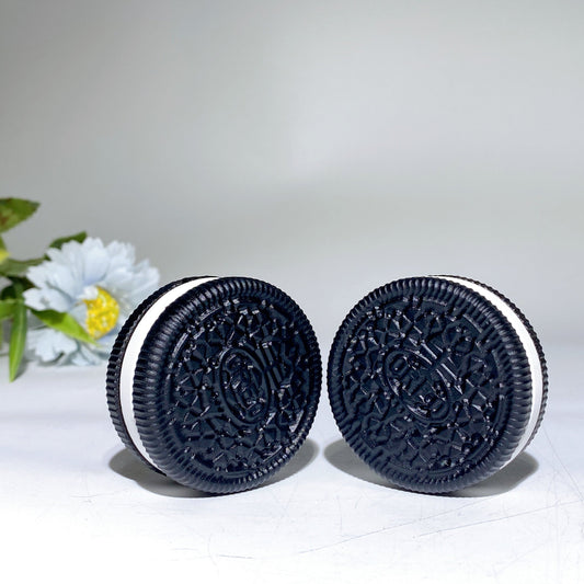 2.0" Black Obsidian White Jade OREO Carvings Crystal Healing Bulk Wholesale