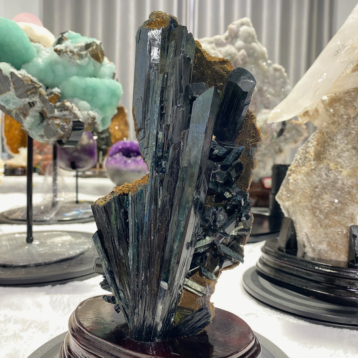 Rare Raw Vivianite Stick Specimen with Wooden Stand Crystal Healing