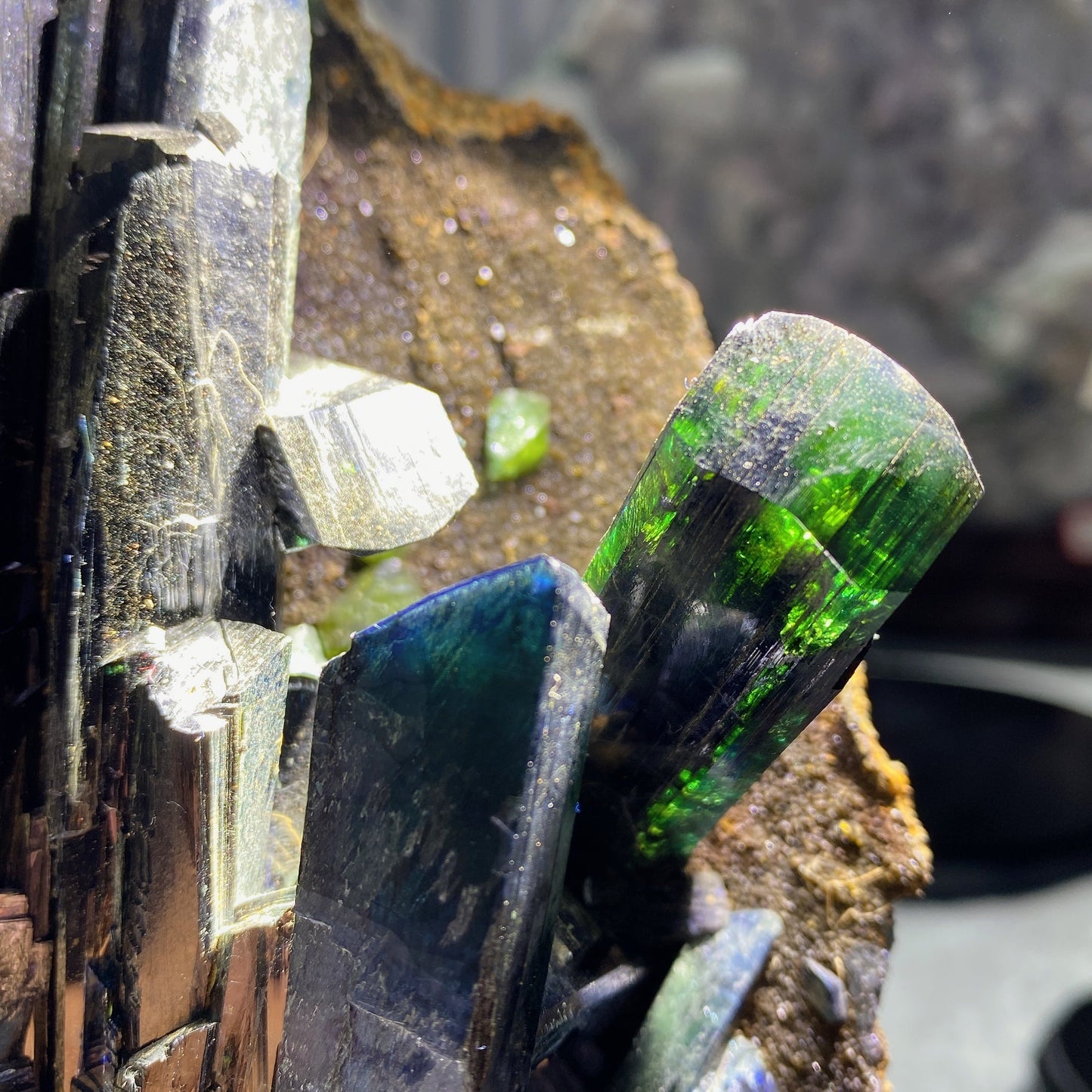 Rare Raw Vivianite Stick Specimen with Wooden Stand Crystal Healing