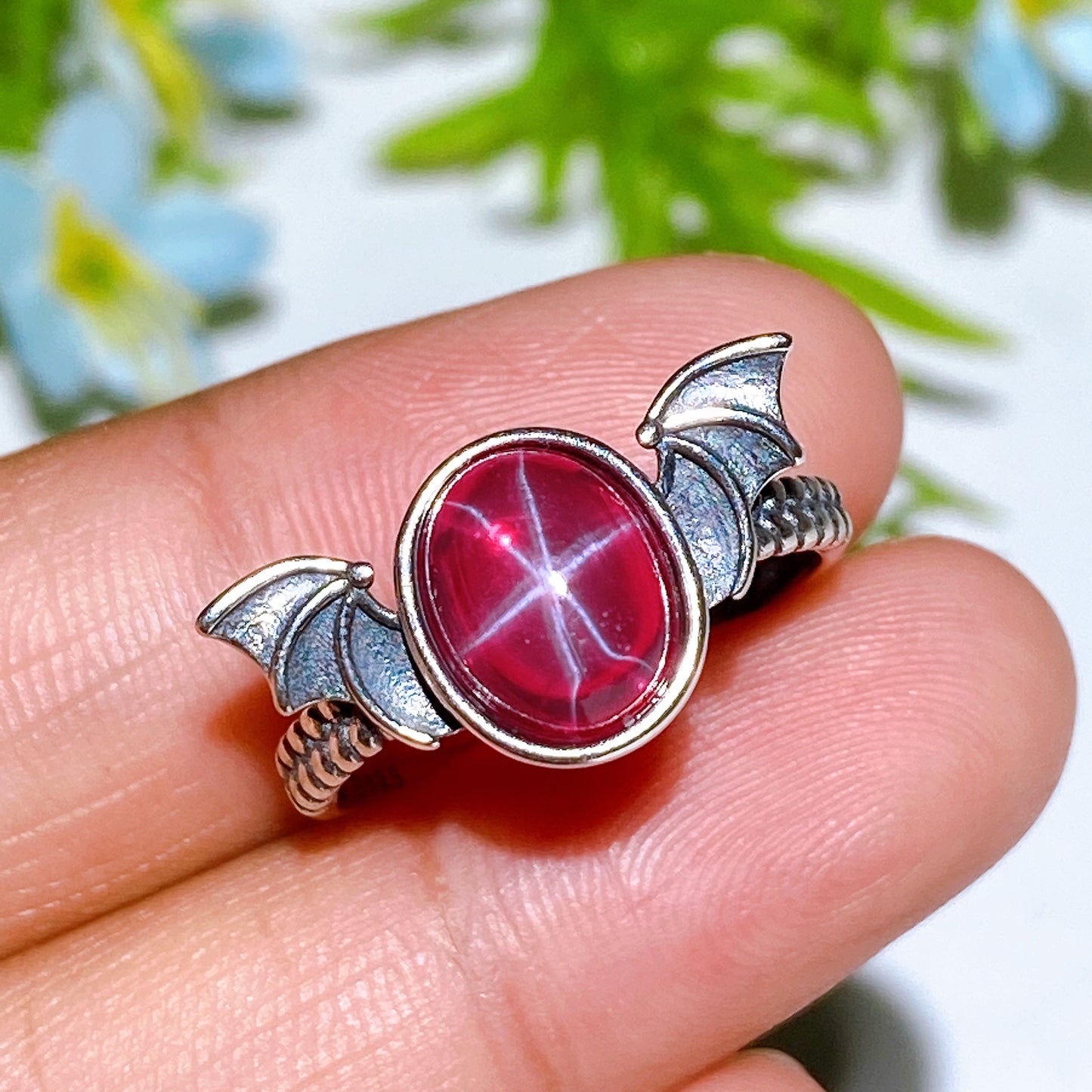 S925 Star Ruby Ring Crystal Healing Bulk Wholesale