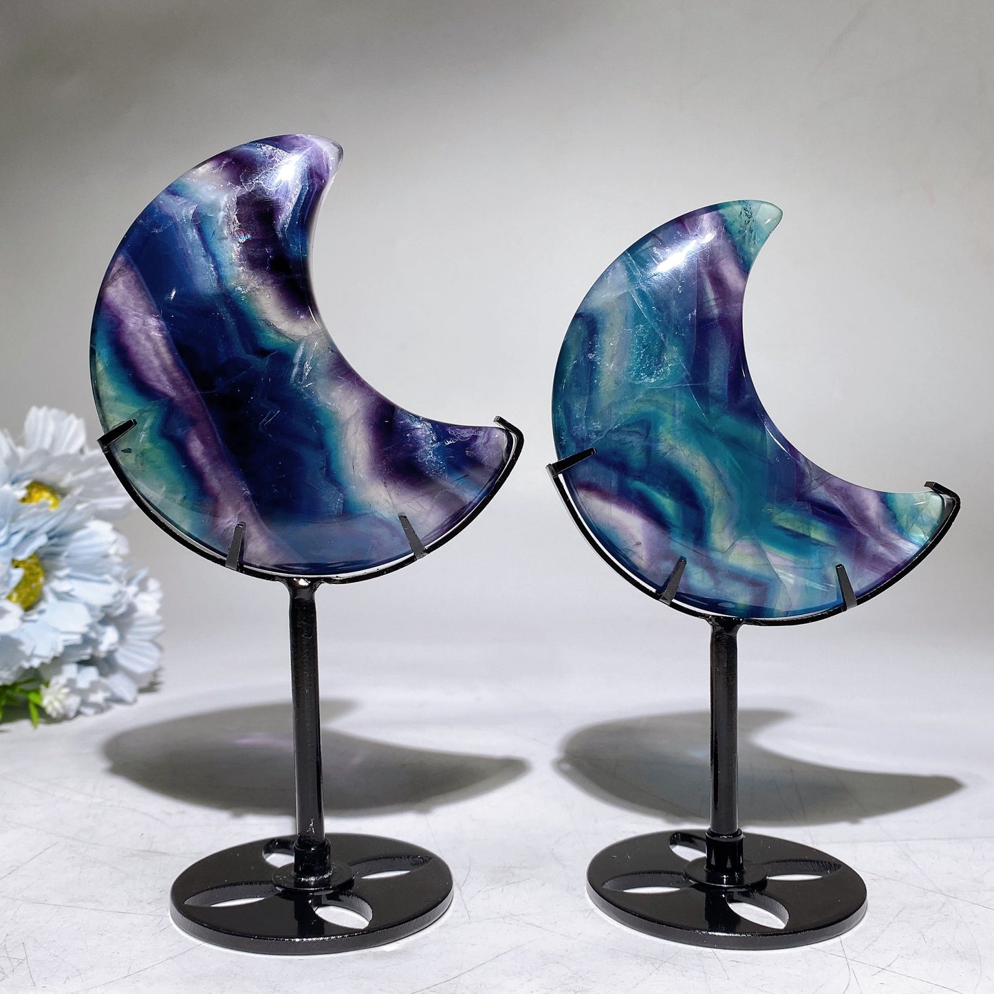 Rainbow Fluorite Moon Carving with Stand Crystal Healing Bulk Wholesale