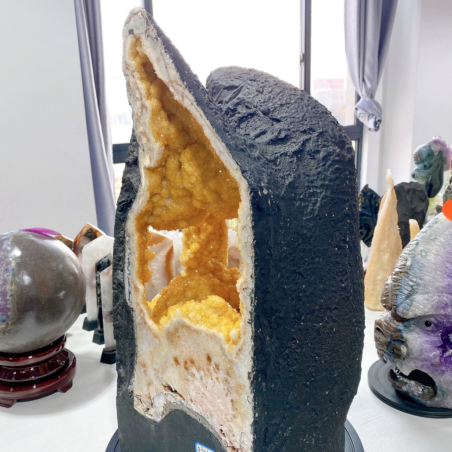 62cm Large Unique Full Clusters Citrine Geode with Three-sides Window Specimen Crystal Healing