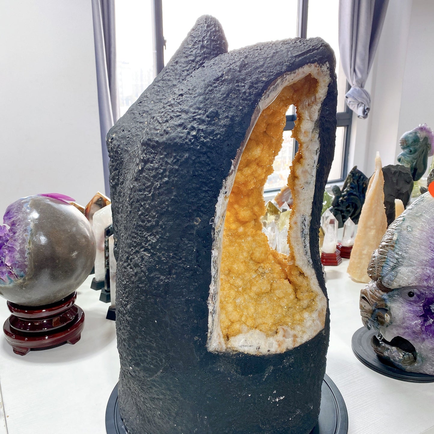 62cm Large Unique Full Clusters Citrine Geode with Three-sides Window Specimen Crystal Healing