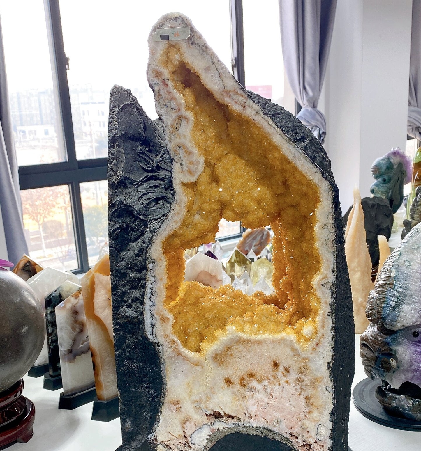 62cm Large Unique Full Clusters Citrine Geode with Three-sides Window Specimen Crystal Healing