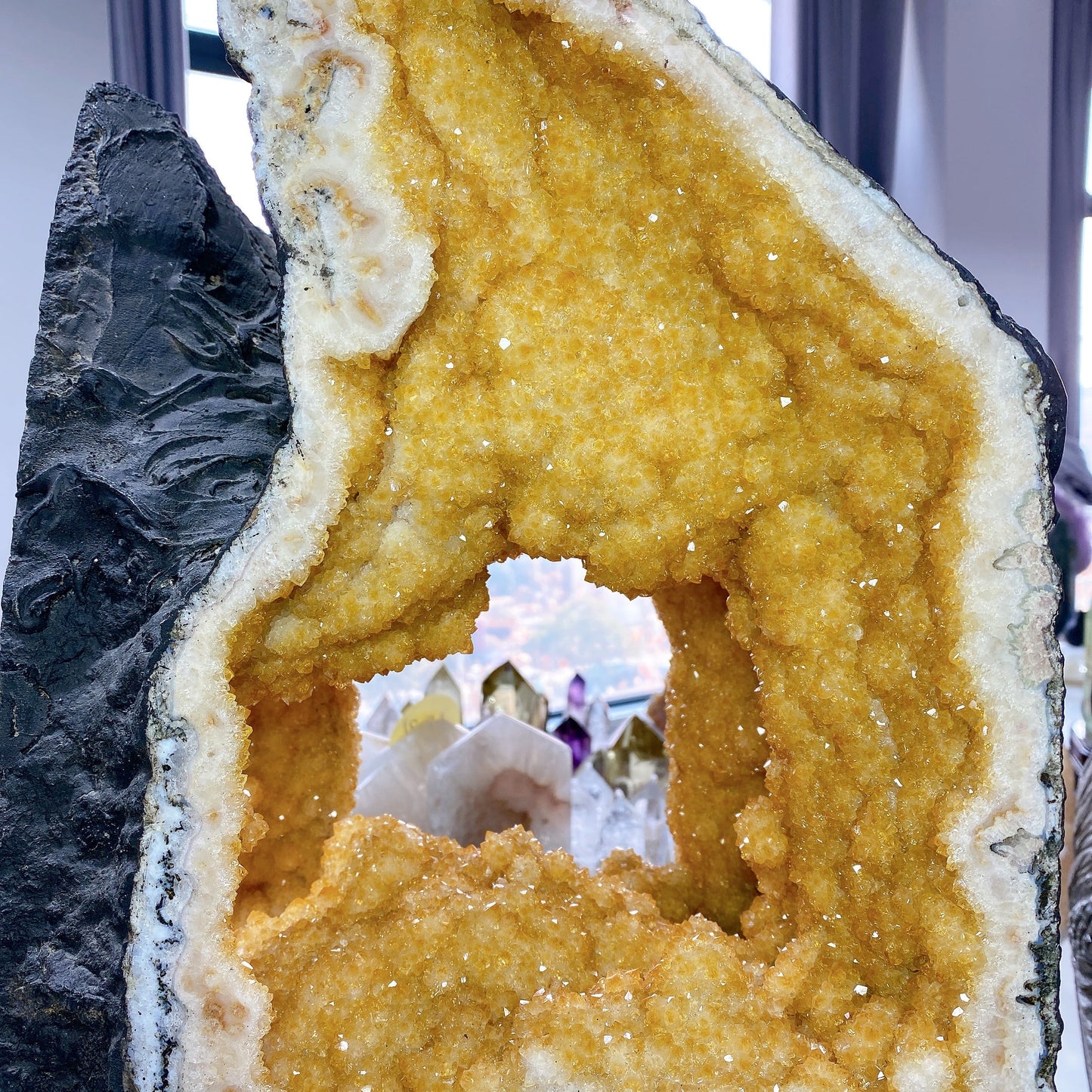 62cm Large Unique Full Clusters Citrine Geode with Three-sides Window Specimen Crystal Healing
