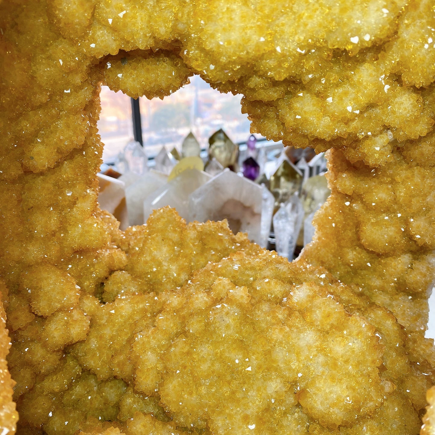 62cm Large Unique Full Clusters Citrine Geode with Three-sides Window Specimen Crystal Healing