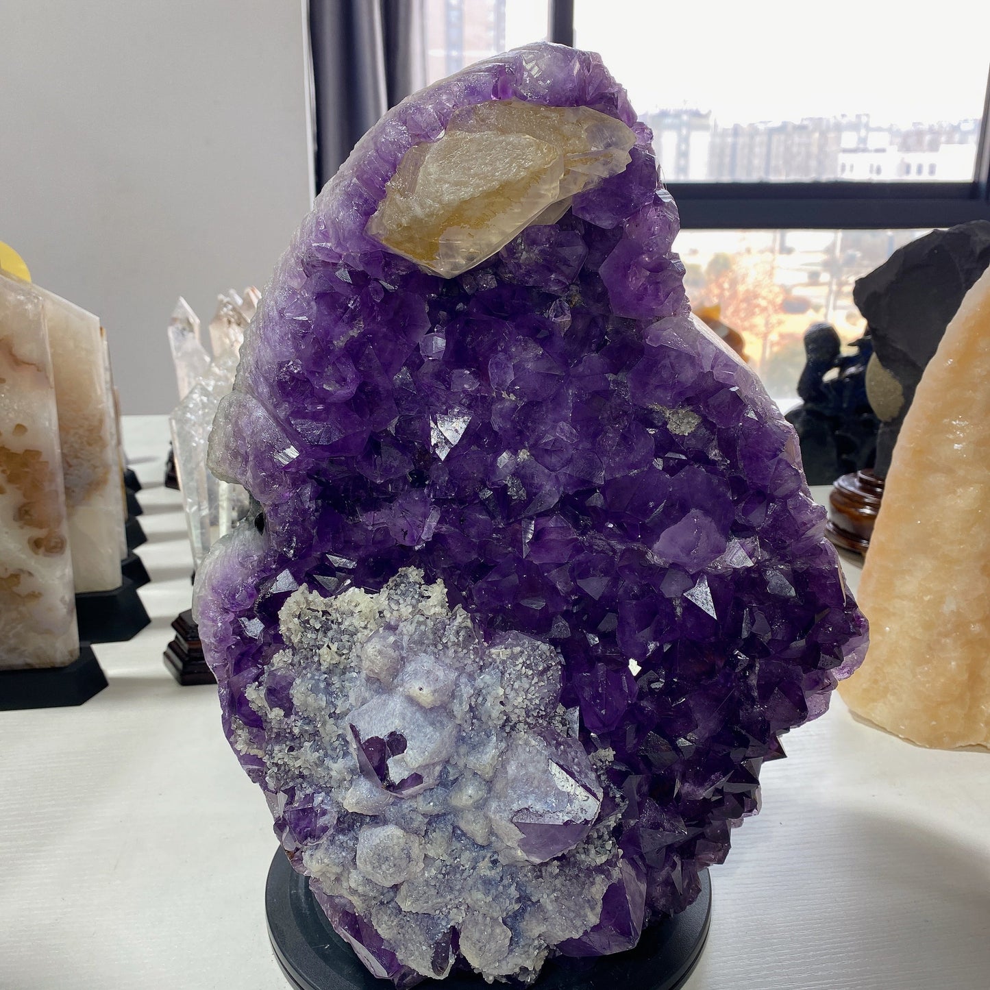 36cm Large Unique Amethyst Cluster Kong Kim Carving Crystal Healing