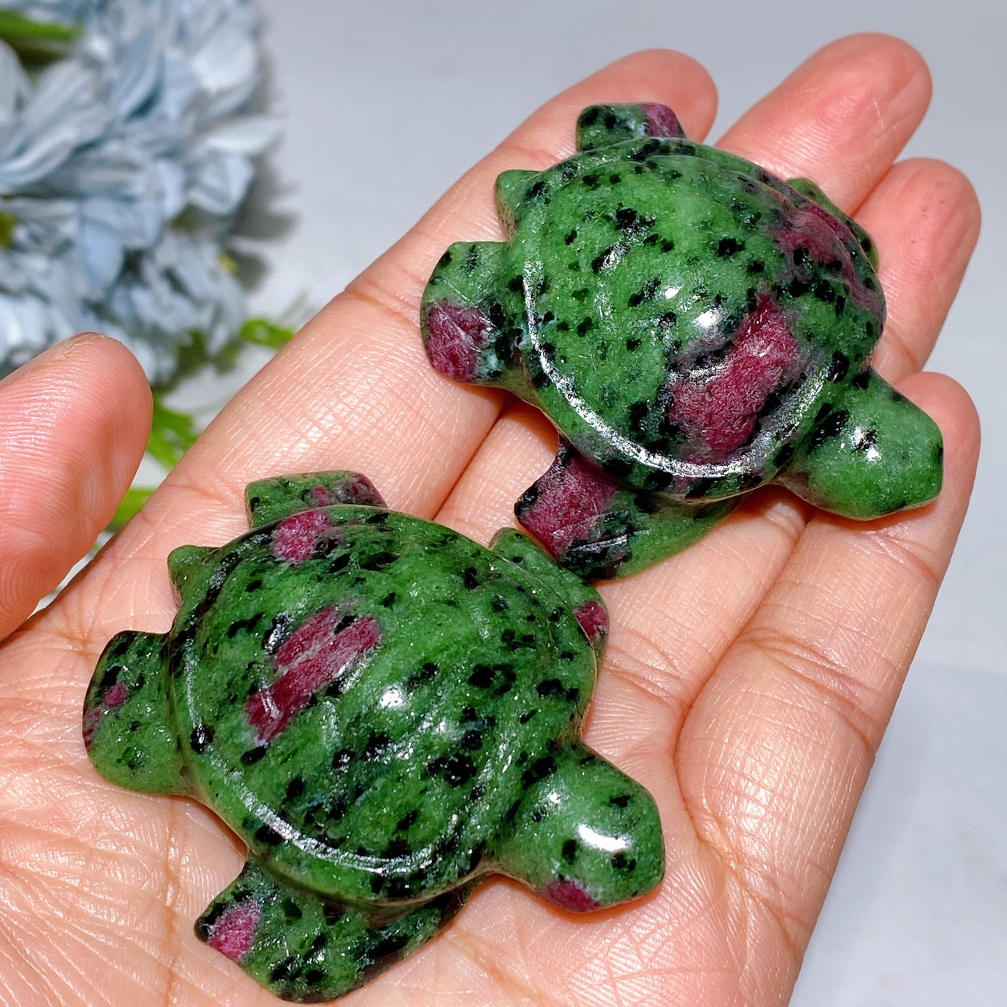 2.0" UV Reactive Ruby in Zoisite Turtle Carving Crystal Healing Bulk Wholesale
