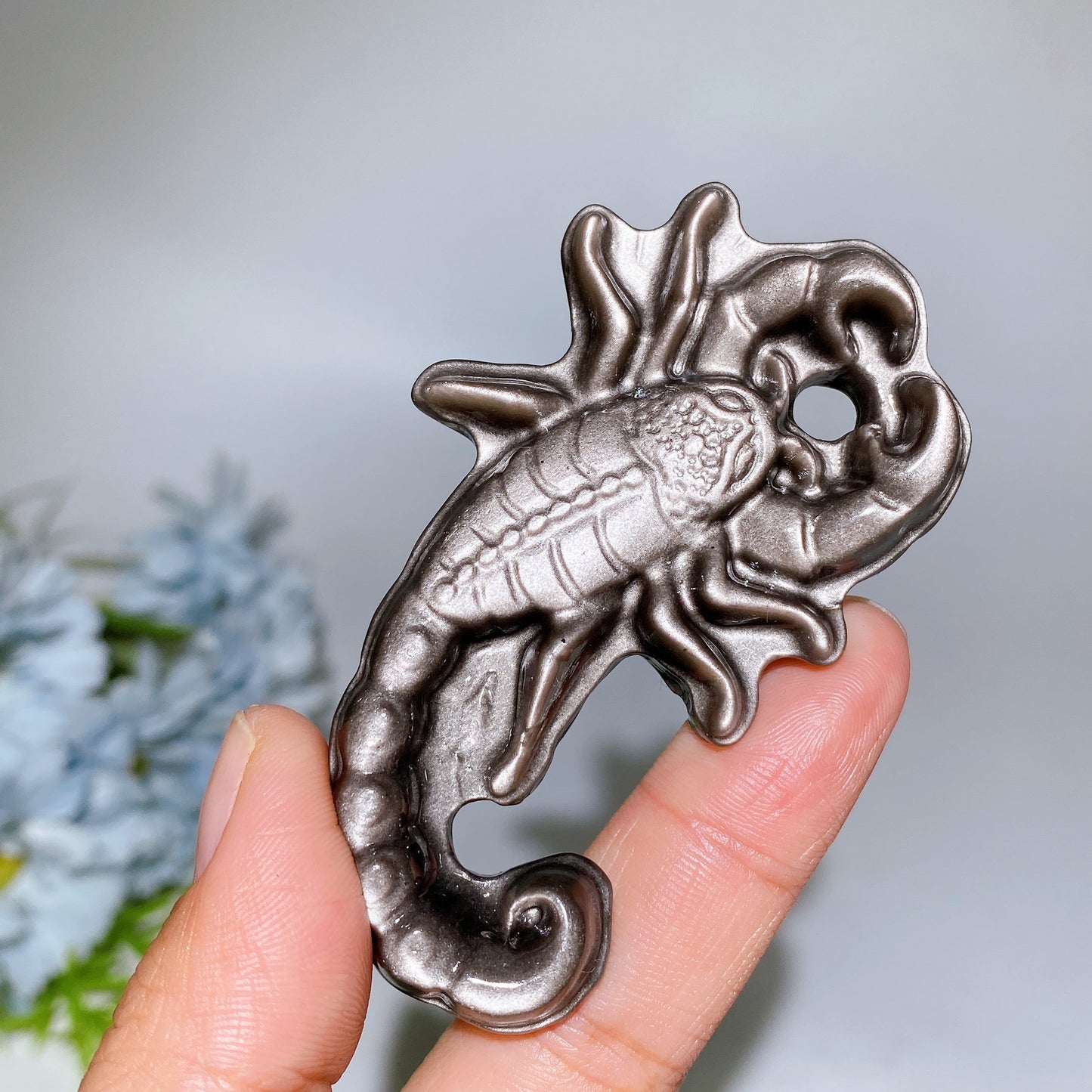 3.0" Silver Obsidian Scorpio Carving Crystal Healing Bulk Wholesale