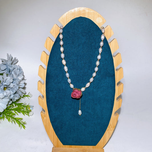 28cm Natrual Water Pearl with Natural Rose Necklace Crystal Healing Bulk Wholesale