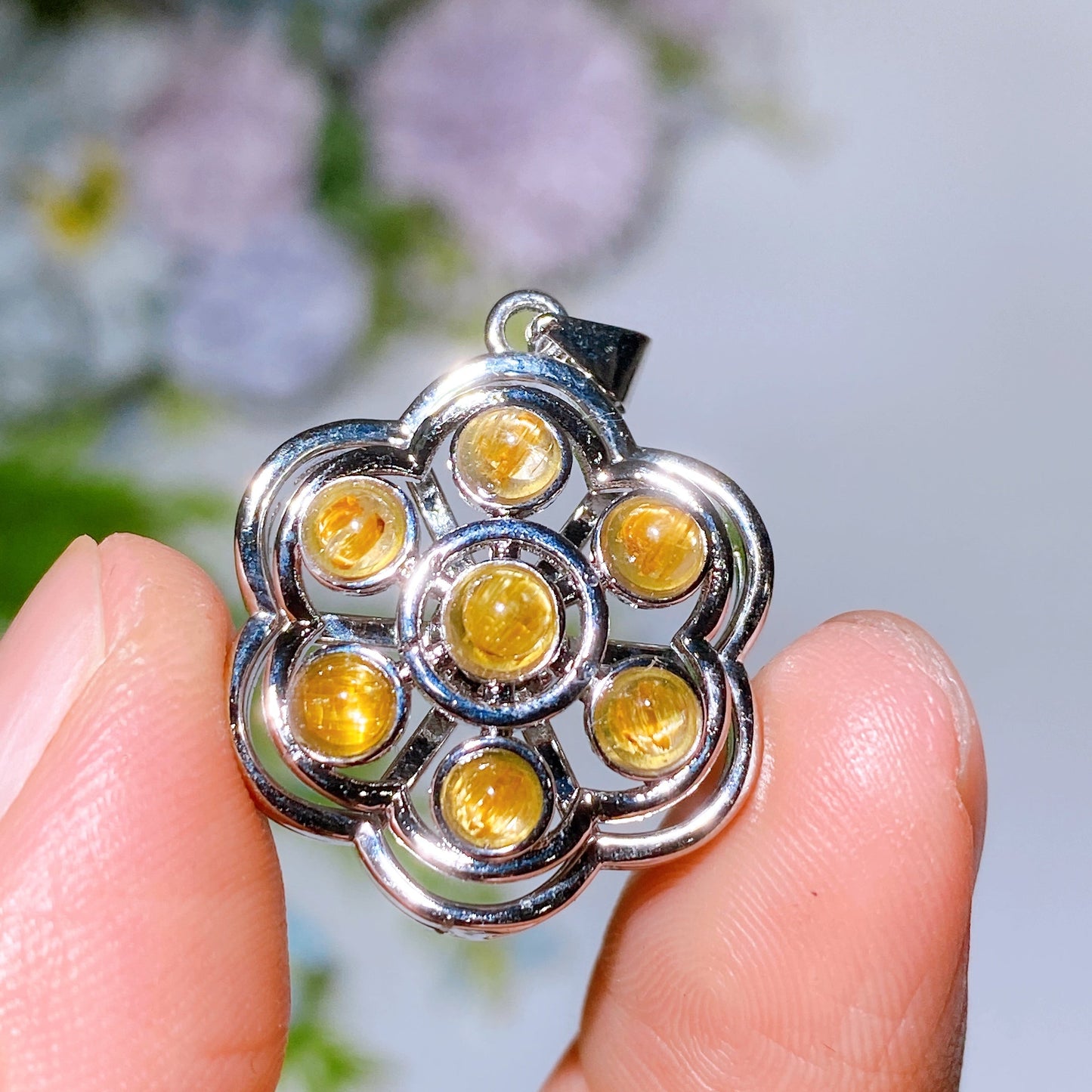 20mm Golden Rutialted Quartz Labradorite Amethyst Spin Flower Pendant Crystal healing Bulk Wholesale