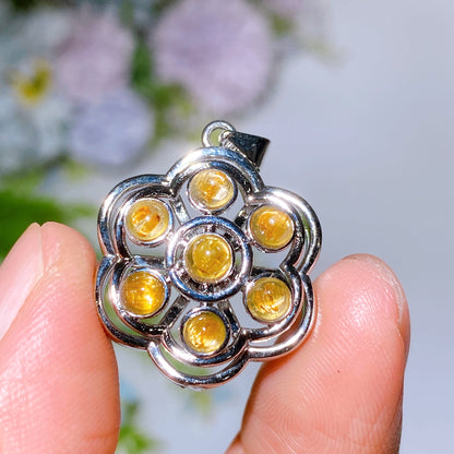 20mm Golden Rutialted Quartz Labradorite Amethyst Spin Flower Pendant Crystal healing Bulk Wholesale