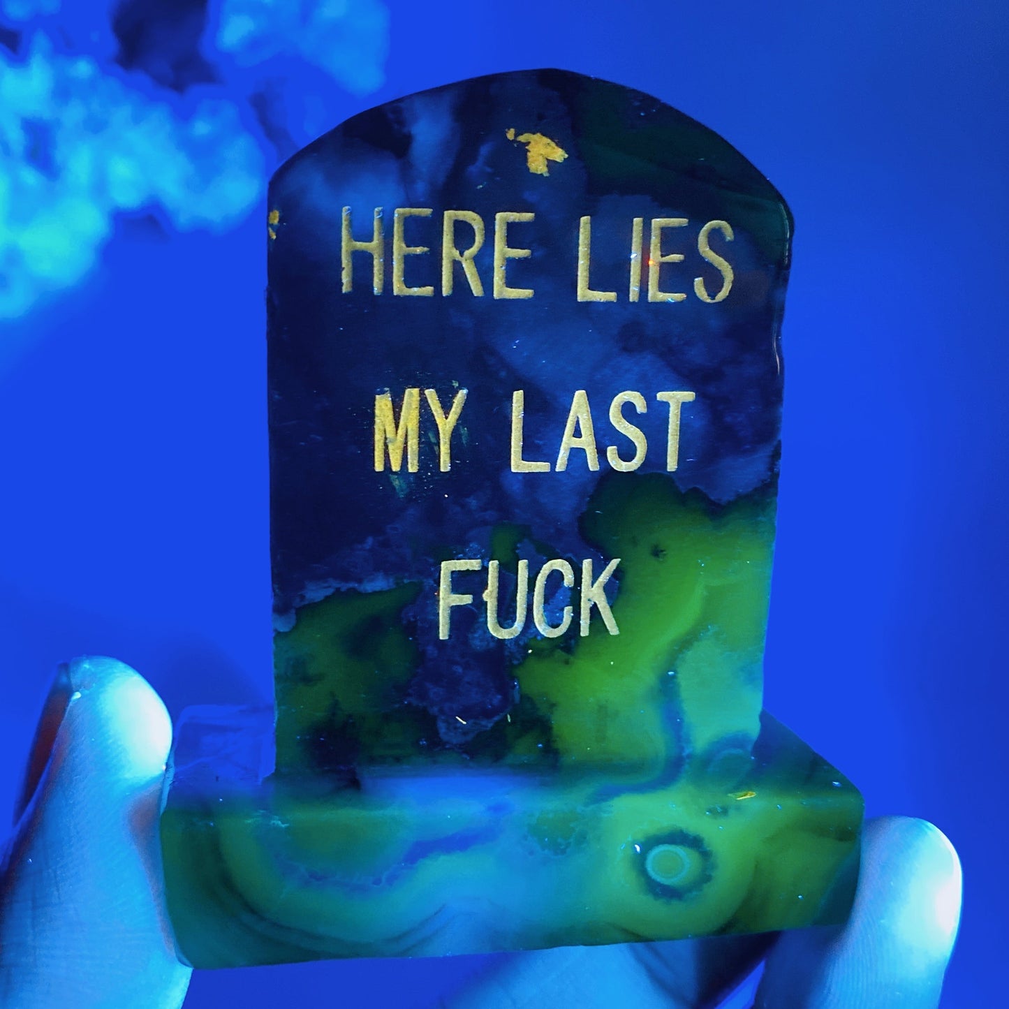 2.6" UV Reactive Volcanic Agate Headstone Carving Crystal Healing Bulk Wholesale