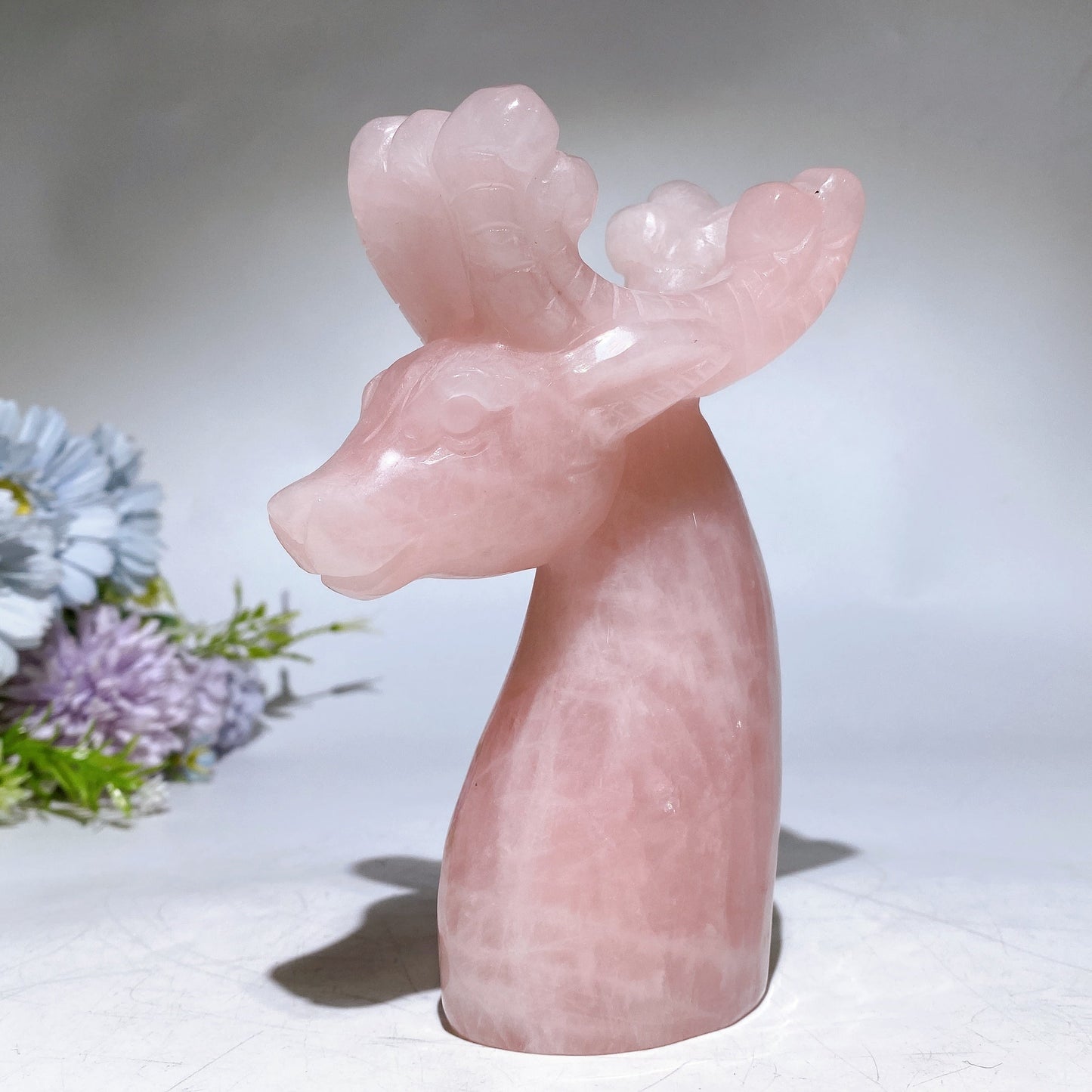 15cm Rose Quartz Deer Carving for Christmas Crystal Healing Bulk Wholesale