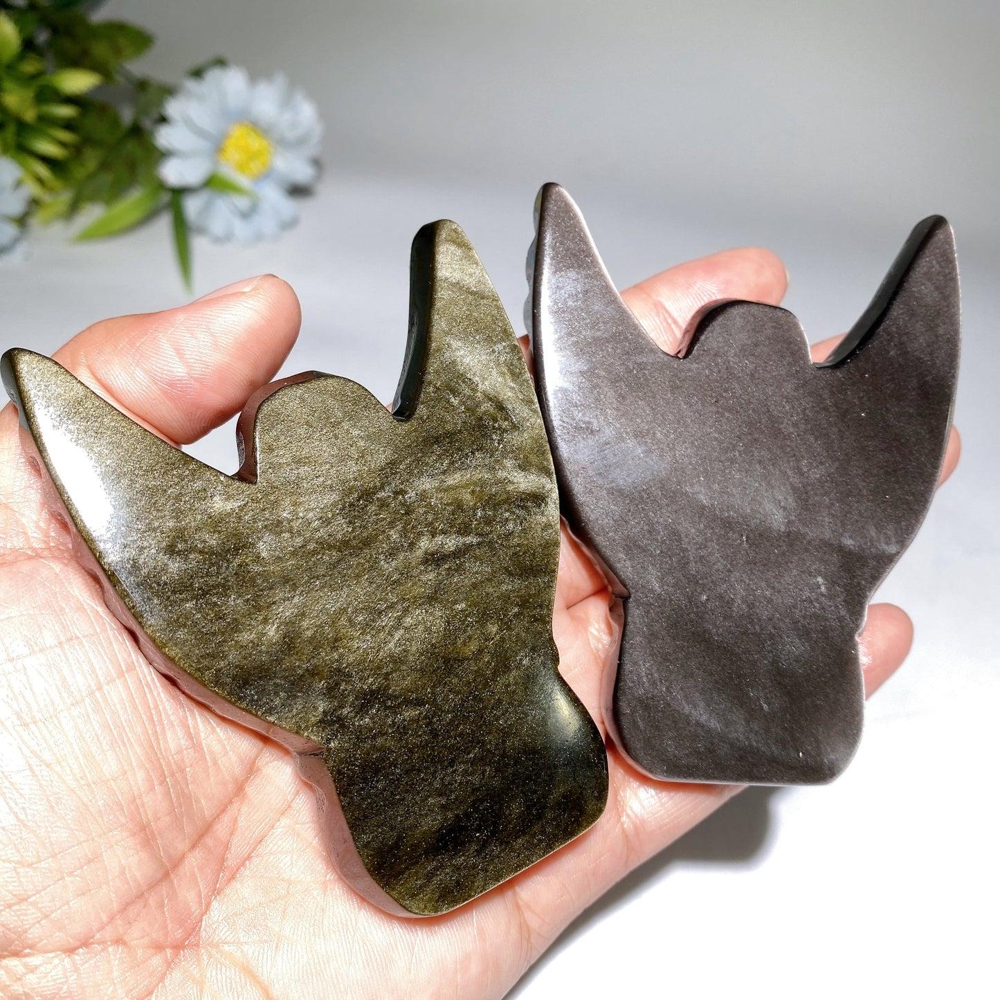 3.5" Golden Obsidian Silver Obsidian Angel Carving Crystal Healing Bulk Wholesale