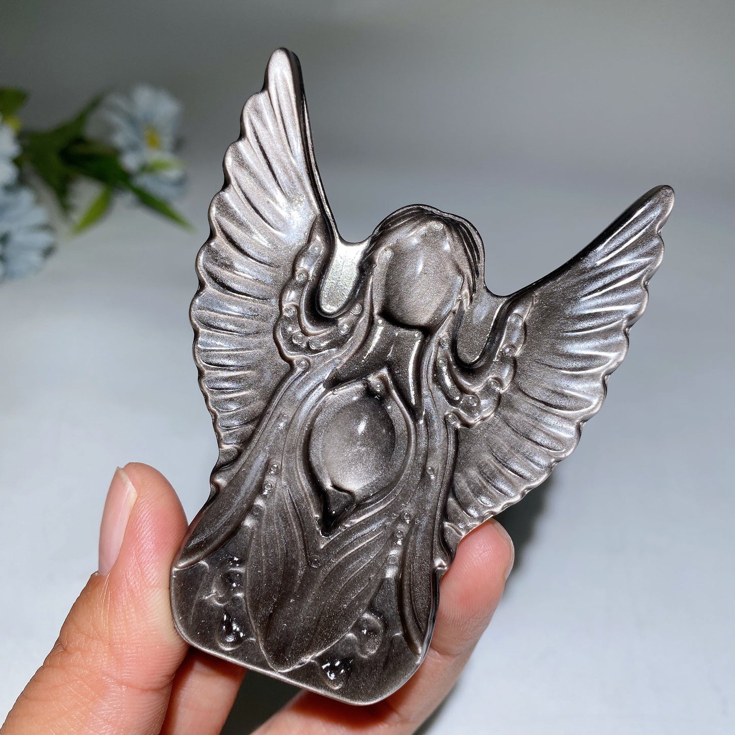 3.5" Golden Obsidian Silver Obsidian Angel Carving Crystal Healing Bulk Wholesale