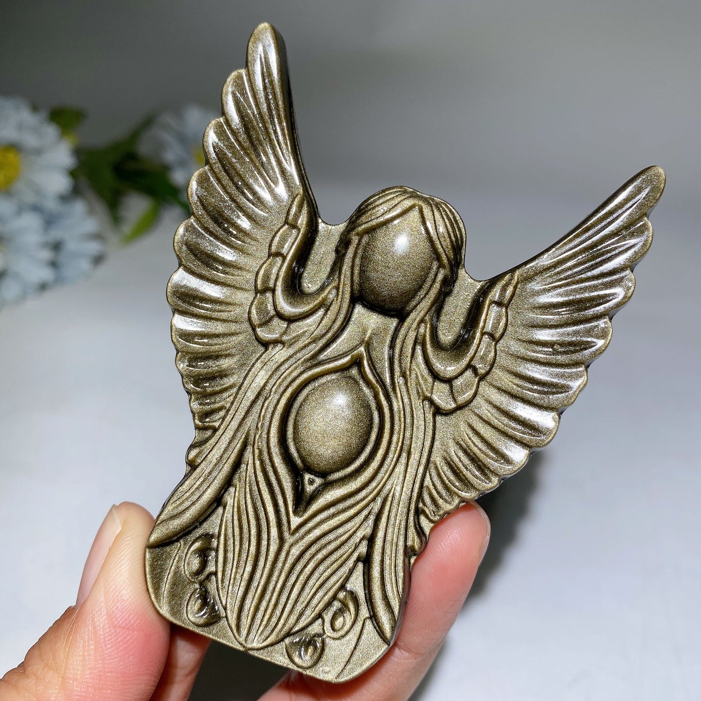 3.5" Golden Obsidian Silver Obsidian Angel Carving Crystal Healing Bulk Wholesale